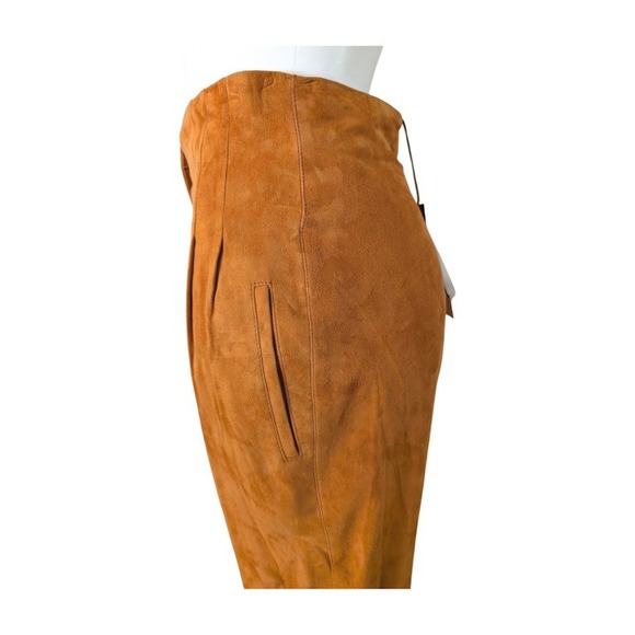Alberta Ferretti Suede High Waisted Pleated Trousers Pants Burnt Umber Size 4 US - Picture 13 of 14